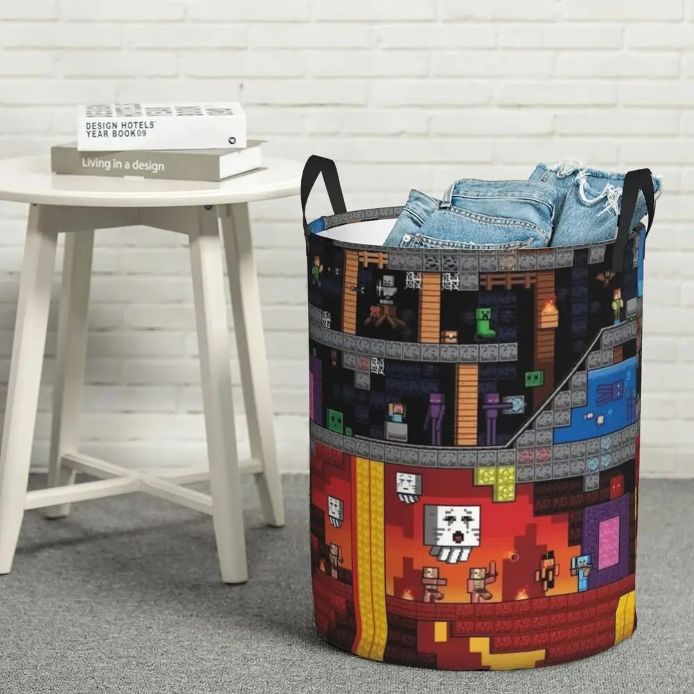 Custom Anime Game Mine C-Crafts Cartoon Laundry Hamper Large Clothes Storage Basket Toy Bin Organizer for Kids