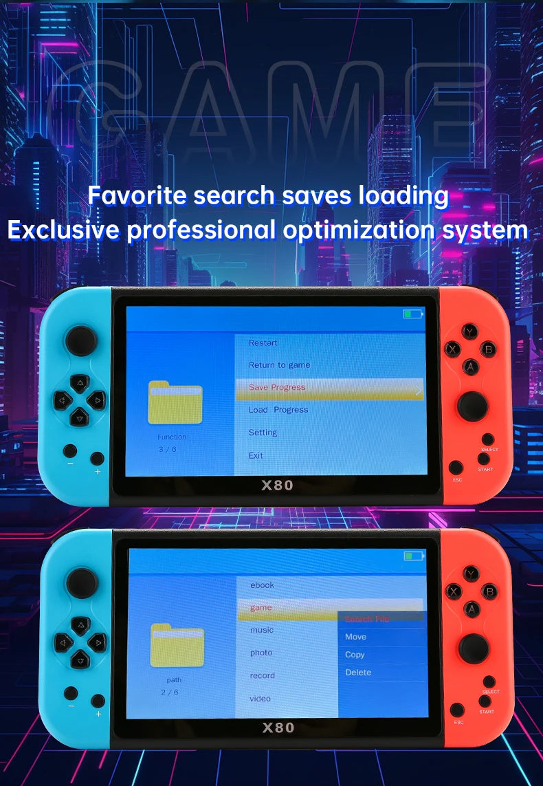 X80 Retro Handheld Game Console 7 Inch Screen HD TV Portable Game Player Built-in 16GB 10000 Games 10 Simulators for PS/PS1/MAME