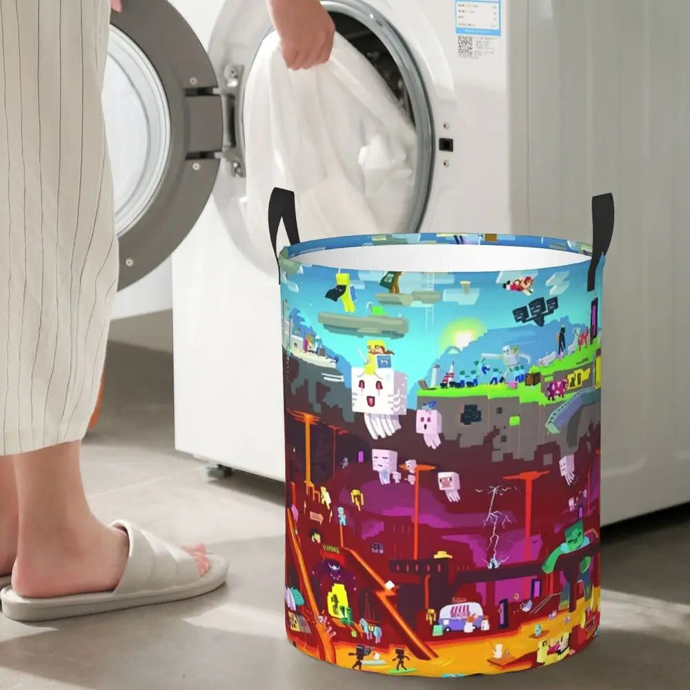 Custom Anime Game Mine C-Crafts Cartoon Laundry Hamper Large Clothes Storage Basket Toy Bin Organizer for Kids