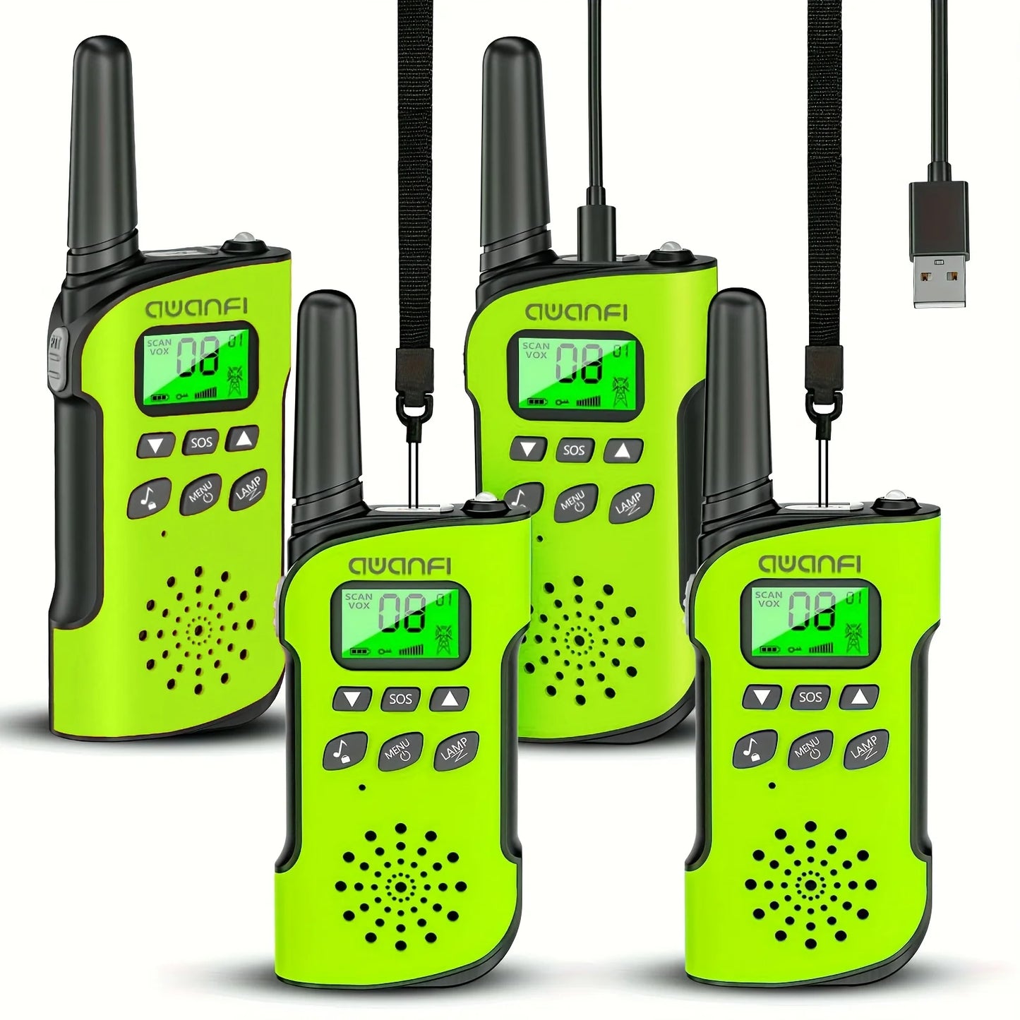 (Not For AU/JP/BR/NZ/BY/TH/UA/AO) 2/3/4 pcs Walkie Talkie Adults & Kids, Long Range/Rechargeable/1000mAh/Lanyards/Flashlight/SOS