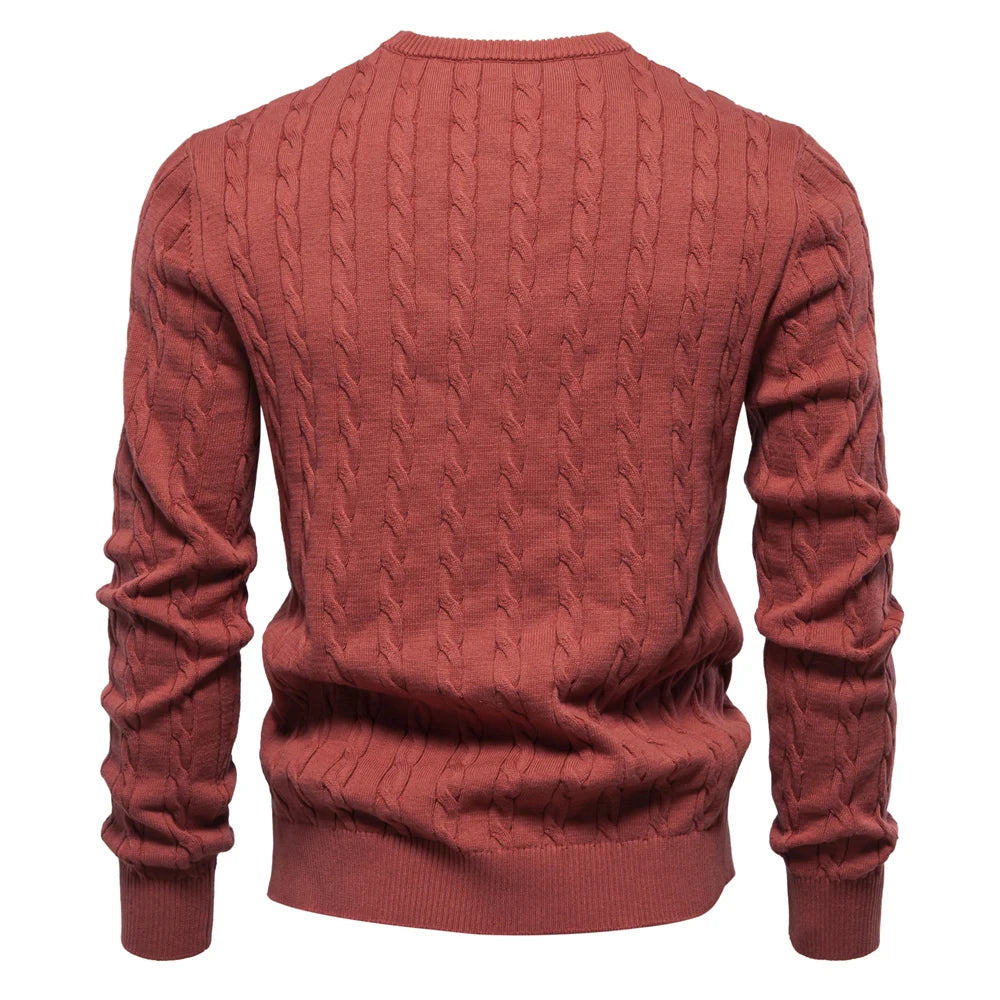 AIOPESON Mens Giraffe Embroidery Cotton Sweaters Round Neck Classic Twist Patterned Pullover Knitted Sweater for Men