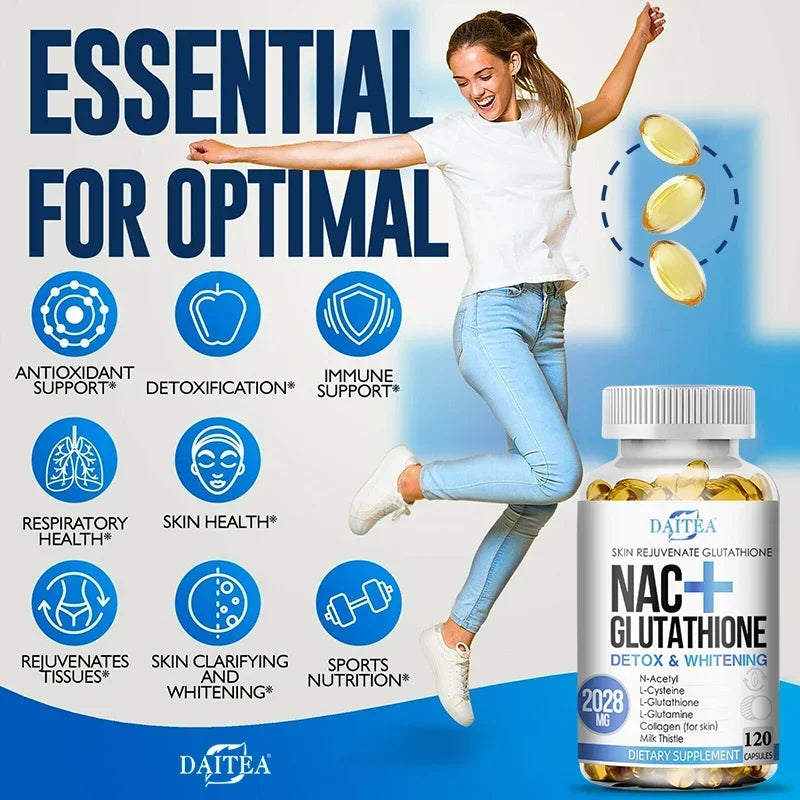 NAC+ Glutathione Capsules Antioxidant, Kidney and Liver Cleansing, Detoxification & Repair, Skin Whitening Cell Growth, Immunity