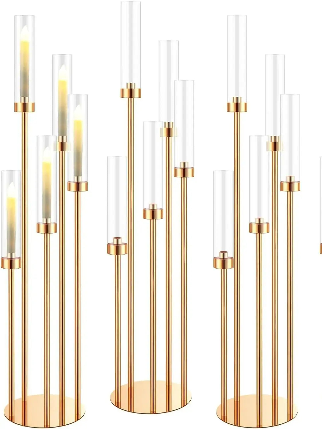 Floor Candelabra 5 Arm 42.5'' Tall Gold Candle Holder, Candelabra Centerpieces for Tables, Metal Candlestick Set with Acry