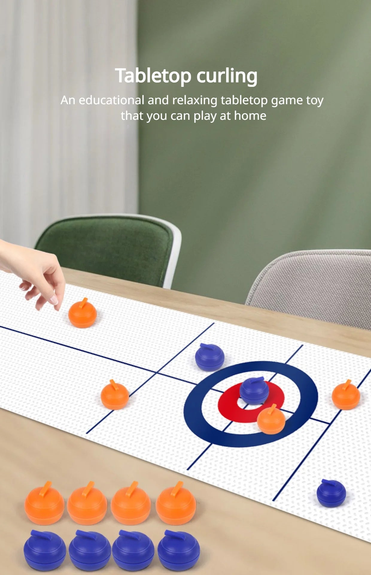 Family Fun Board Games for Kids & Adults: Tabletop Curling Game with 8 Rollers & Shuffleboard Pucks!