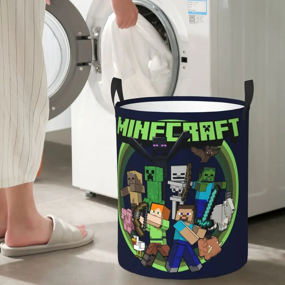 Custom Anime Game Mine C-Crafts Cartoon Laundry Hamper Large Clothes Storage Basket Toy Bin Organizer for Kids