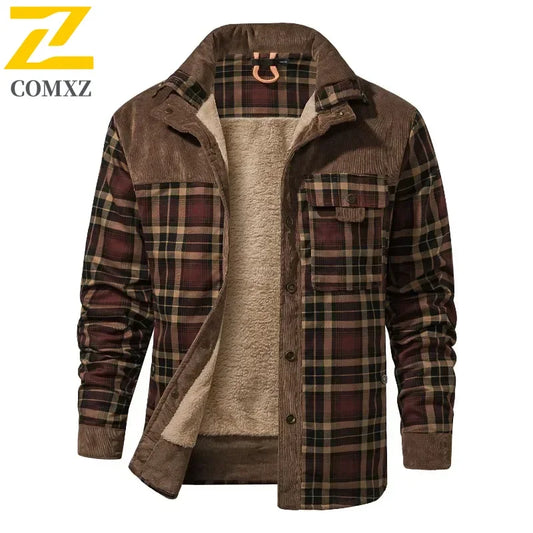 Mens Cotton Jacket Autumn Winter 2025 Check Print Warm Casual Business Office Lapel Coat Man Middle-aged Elderly Cotton Clothes