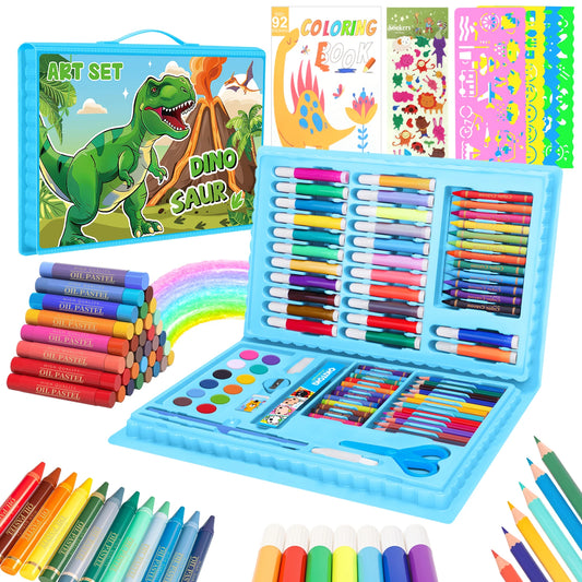 100+ Piece Drawing Art Kit: Dinosaur Craft Supplies with Washable Markers - Non-Toxic Art Set for Toddlers Ages 3-12 Kids Gifts
