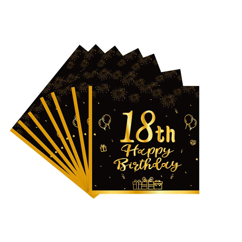 18th Birthday Party Decorations Black Plates Tableware Napkins For Kid Boys Girls Happy Birthday 18th Birthday Balloons Supplies
