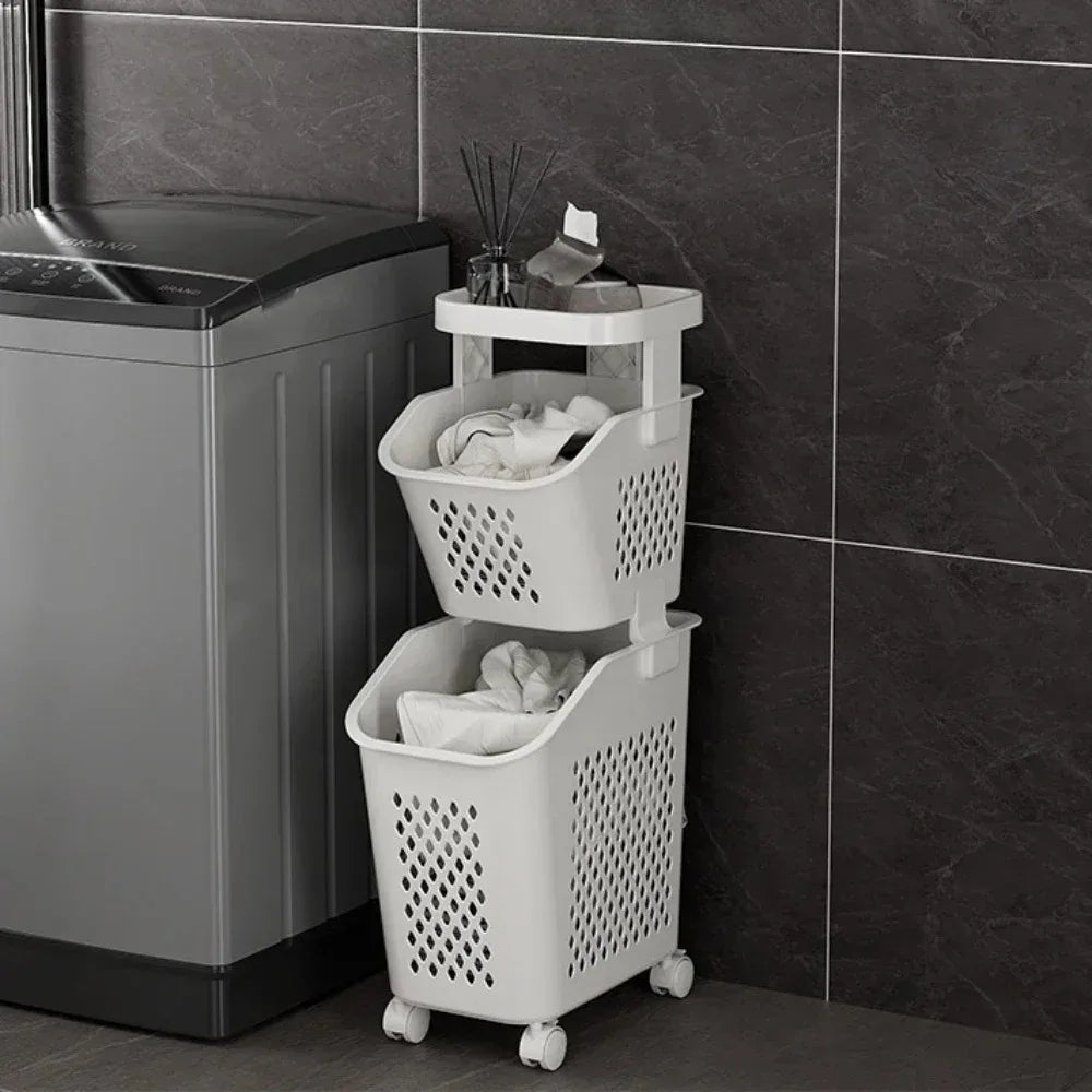 Multilayer Laundry Storage Basket Wheels Pp Plastic Laundry Baskets With Wheel Household Sundries Bathroom Toilet Storage Rack