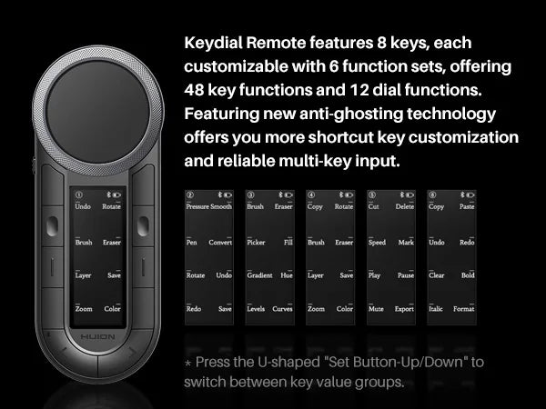 Huion Keydial Remote Mini Wireless Keyboard Dual-dial Controller Bluetooth Connect to Computer Windows macOS iPadOS iOS Android