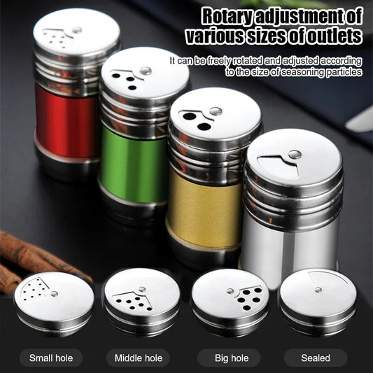 Stainless Steel Spice Jar Rotating Cover Barbecue Salt Sugar Bottle Shaker Pepper Seasoning Can Home Kitchen Seasoning Tools
