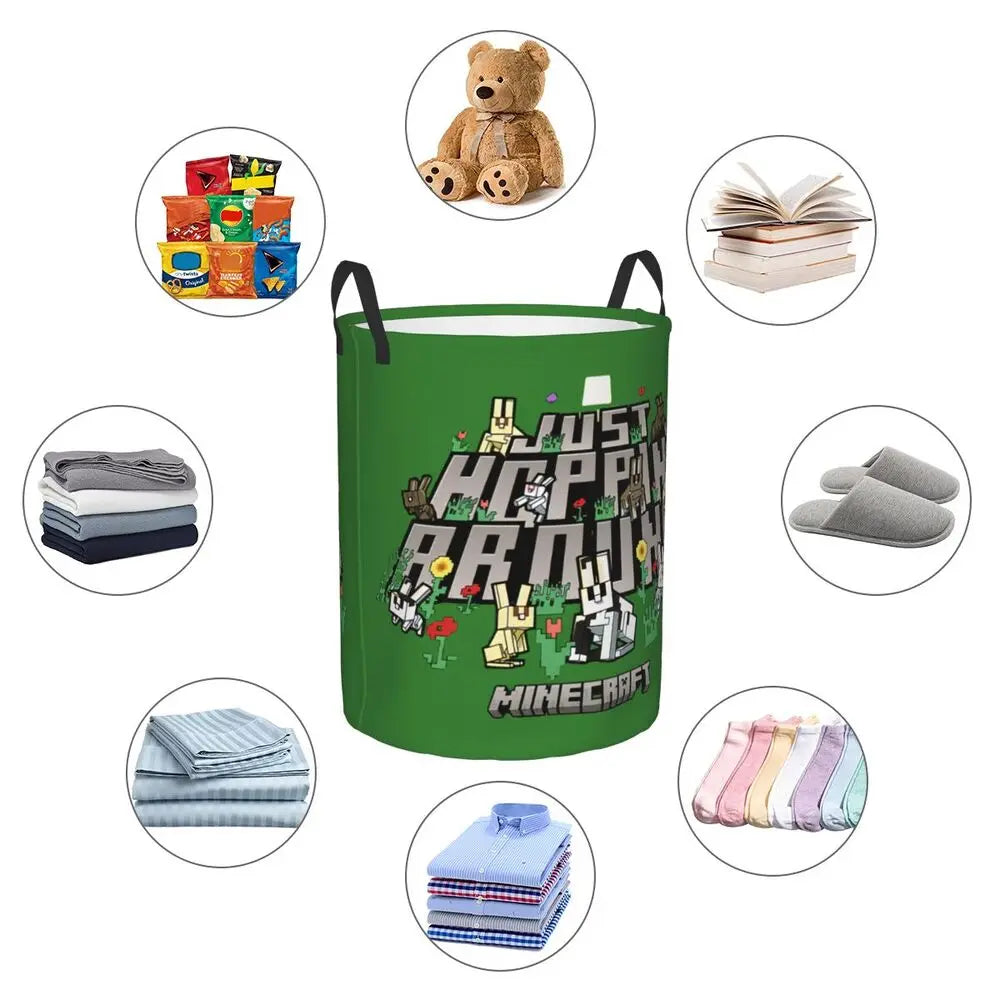 Custom Anime Game Mine C-Crafts Cartoon Laundry Hamper Large Clothes Storage Basket Toy Bin Organizer for Kids