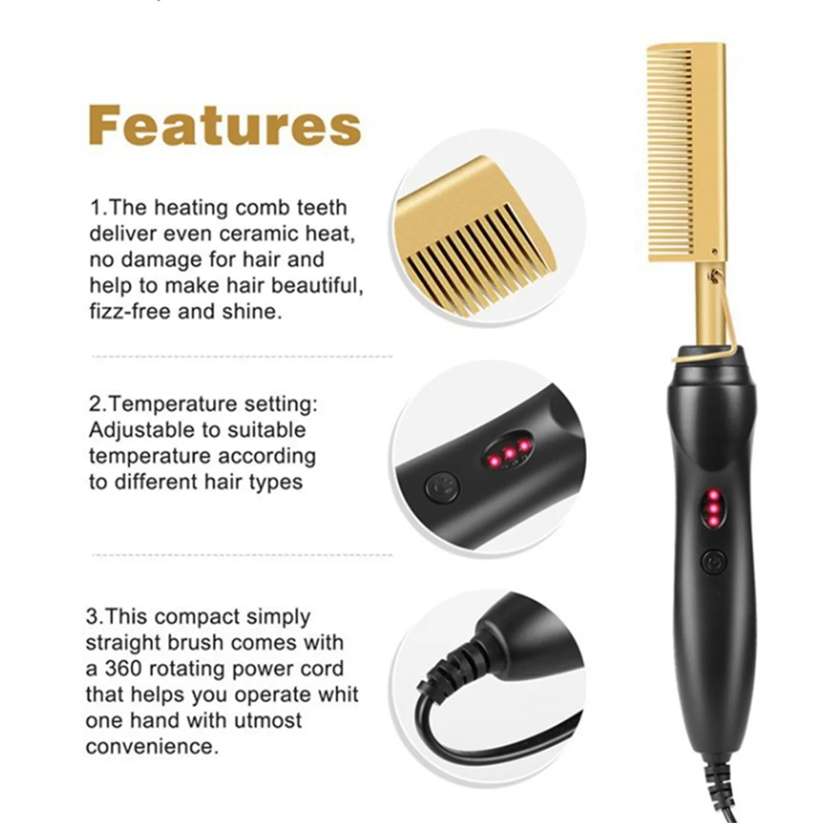 Hair Straightener Comb Wet&Dry Hair Straightener Curling Iron Household Electric Comb 3In1 Straight Curling Comb EU Plug