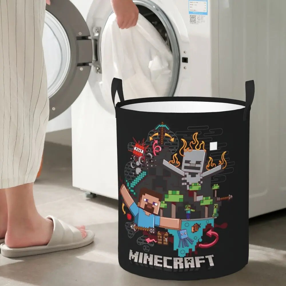 Custom Anime Game Mine C-Crafts Cartoon Laundry Hamper Large Clothes Storage Basket Toy Bin Organizer for Kids