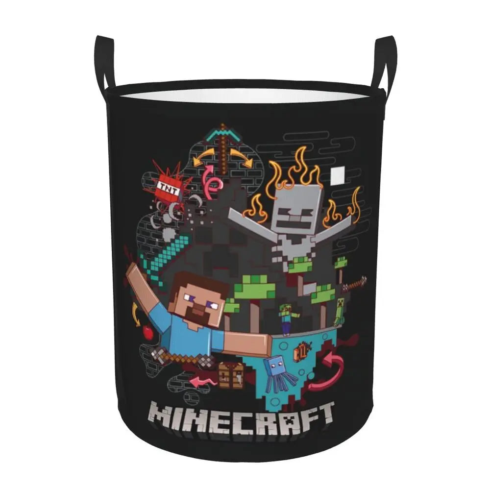 Custom Anime Game Mine C-Crafts Cartoon Laundry Hamper Large Clothes Storage Basket Toy Bin Organizer for Kids