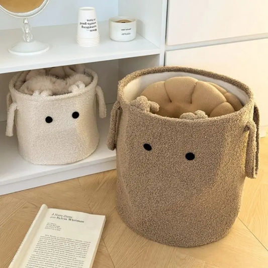 Lambs Wool Laundry Basket Toys Snacks Storage Organizer Handheld Dirty Laundry Basket Plush  Laundry Basket Sundries Organizer