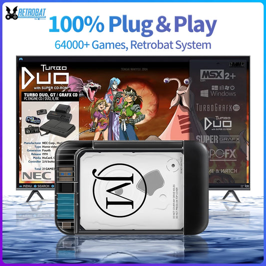 RETROBAT Portable 500G Gaming HDD Consoles 70+Emulators 64000+Retro Games for PS3/PS2/DC/N64/PSP/MAME/SS  for Windows Laptop&PC