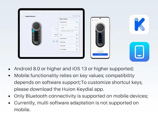 Huion Keydial Remote Mini Wireless Keyboard Dual-dial Controller Bluetooth Connect to Computer Windows macOS iPadOS iOS Android
