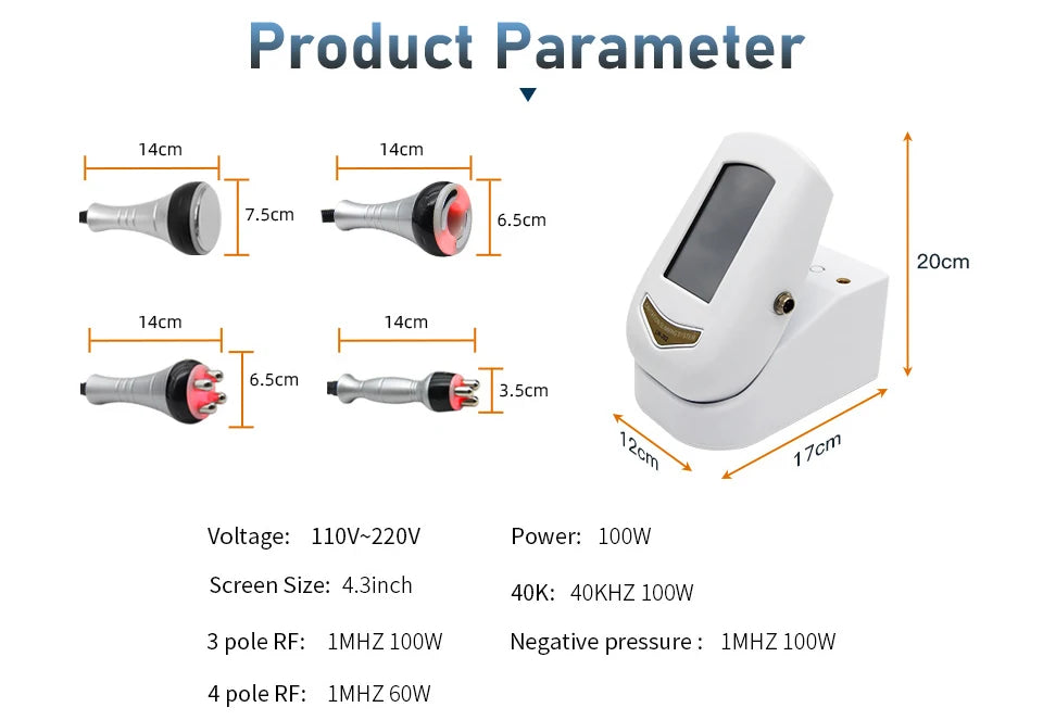 4IN1 Vacuum 40K Body Cavitation Massager Facial Radiofrequency Freckles Removal Fat Burner Cellulite Massager Skin Beauty Device