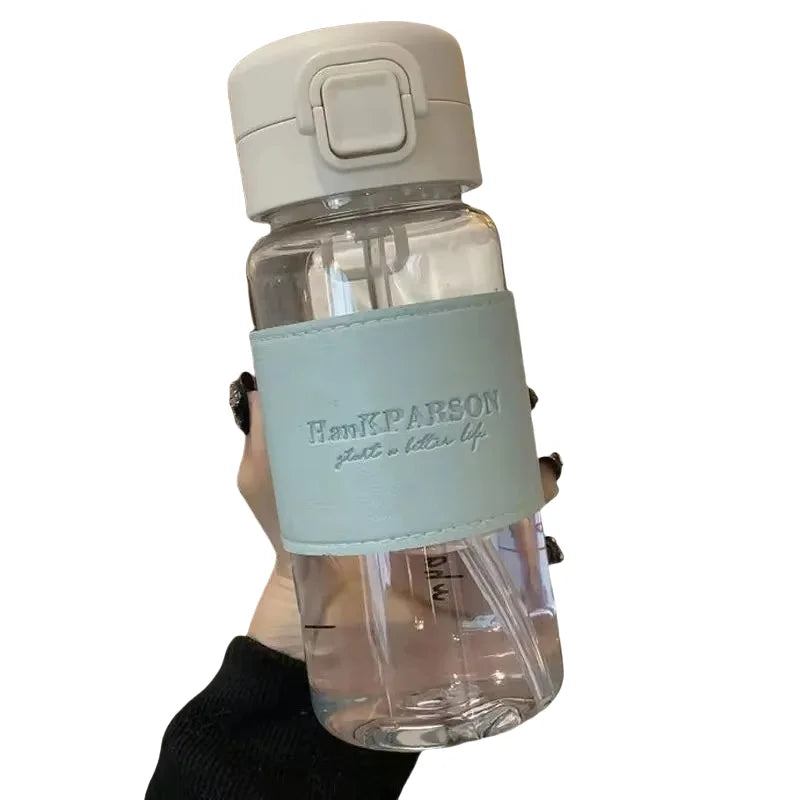 500ml Portable Cute Water Bottle with Straw Pop-Up Cover Leak-Proof Drinkware for School Kids Plastic Drinking Bottle