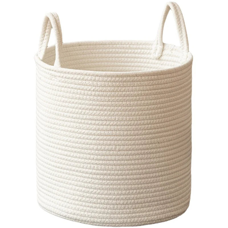Solid White Laundry Basket Home Organization And Storage Baby Children Toy Storage Baskets Cotton Rope Woven Sundries Organizer