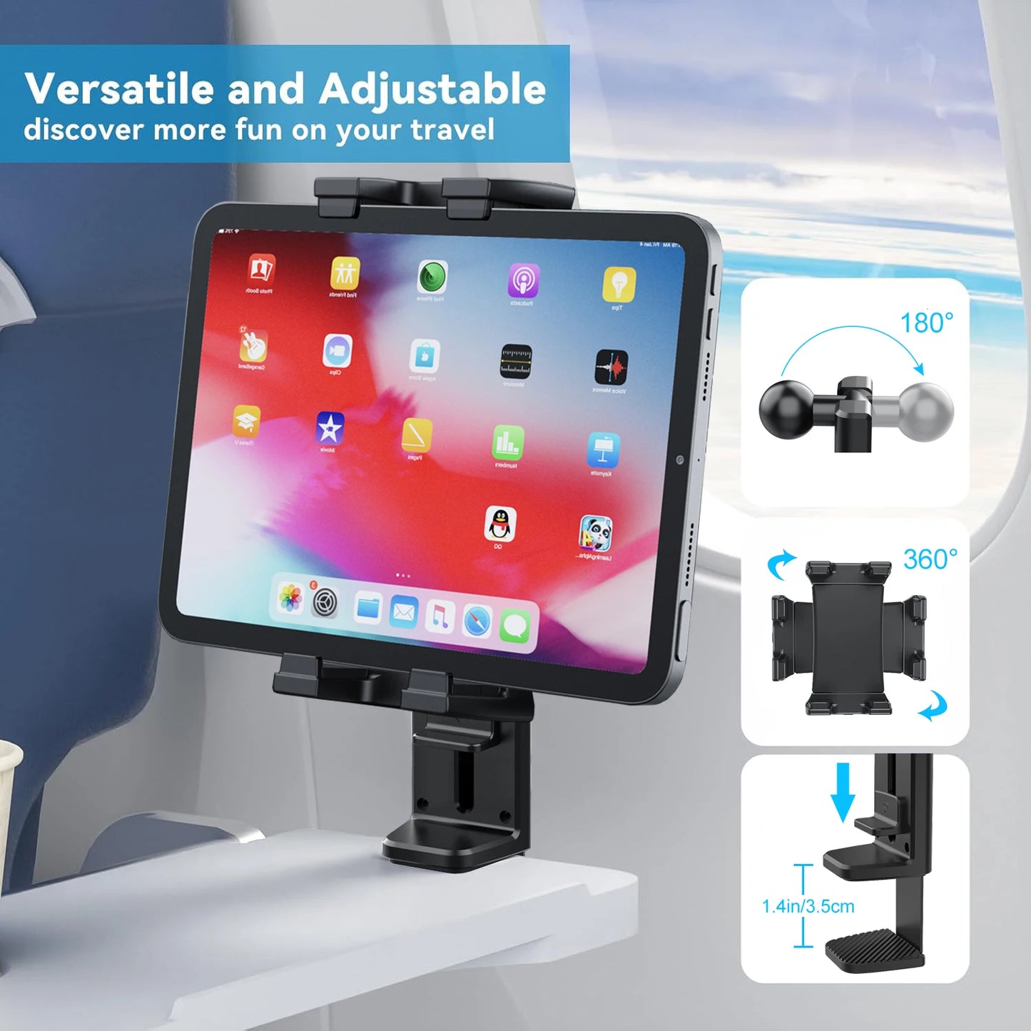 New  Airplane Tablet Holder Travel Train Seat Cupboard Bar Handfree Foldable Phone Bracket Stand Desk Edge Grip 360 Rotation