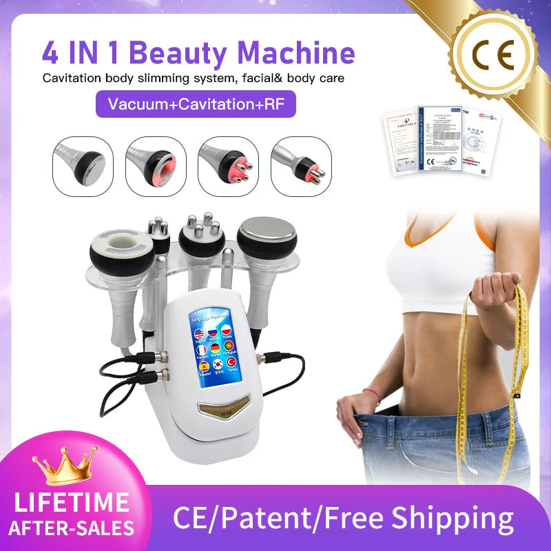 4IN1 Vacuum 40K Body Cavitation Massager Facial Radiofrequency Freckles Removal Fat Burner Cellulite Massager Skin Beauty Device