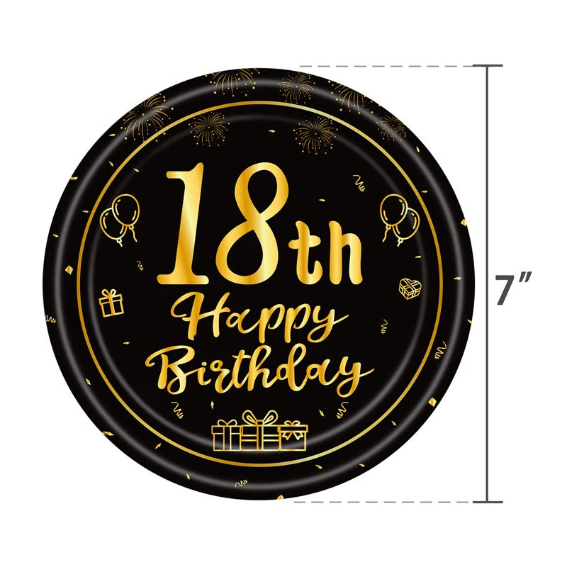 18th Birthday Party Decorations Black Plates Tableware Napkins For Kid Boys Girls Happy Birthday 18th Birthday Balloons Supplies