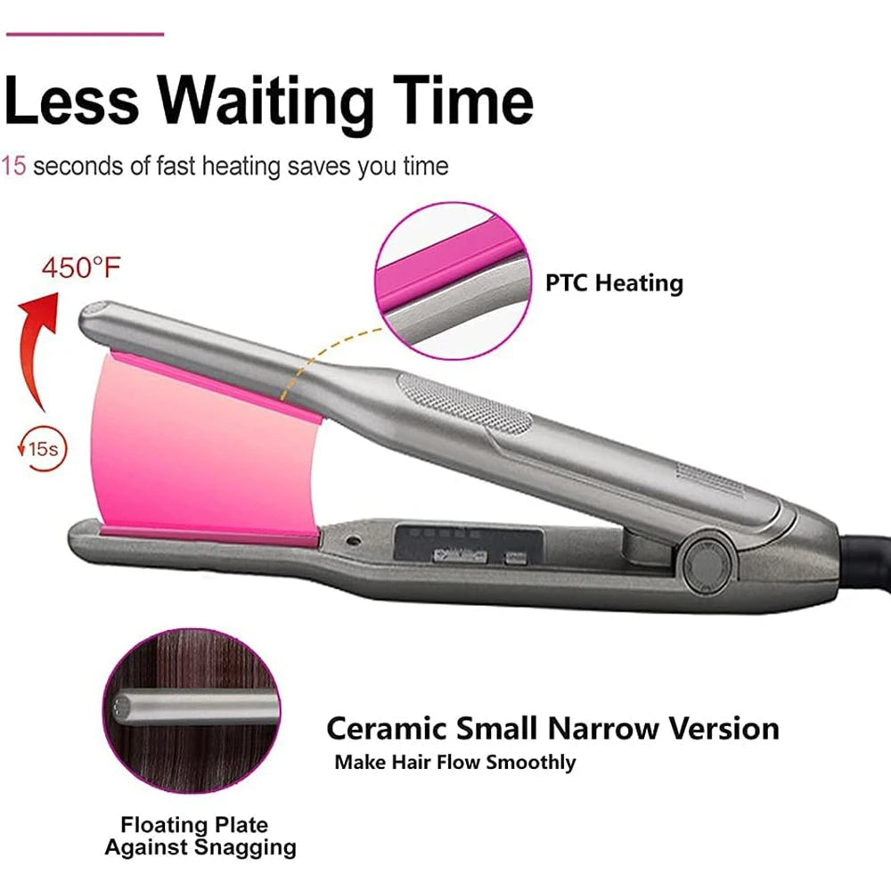 Hair Straightener Curler Professional Ceramic Coating Thinnest Plate Pencil Flat Irons For Short Hair Men's Beard Stylling Tool