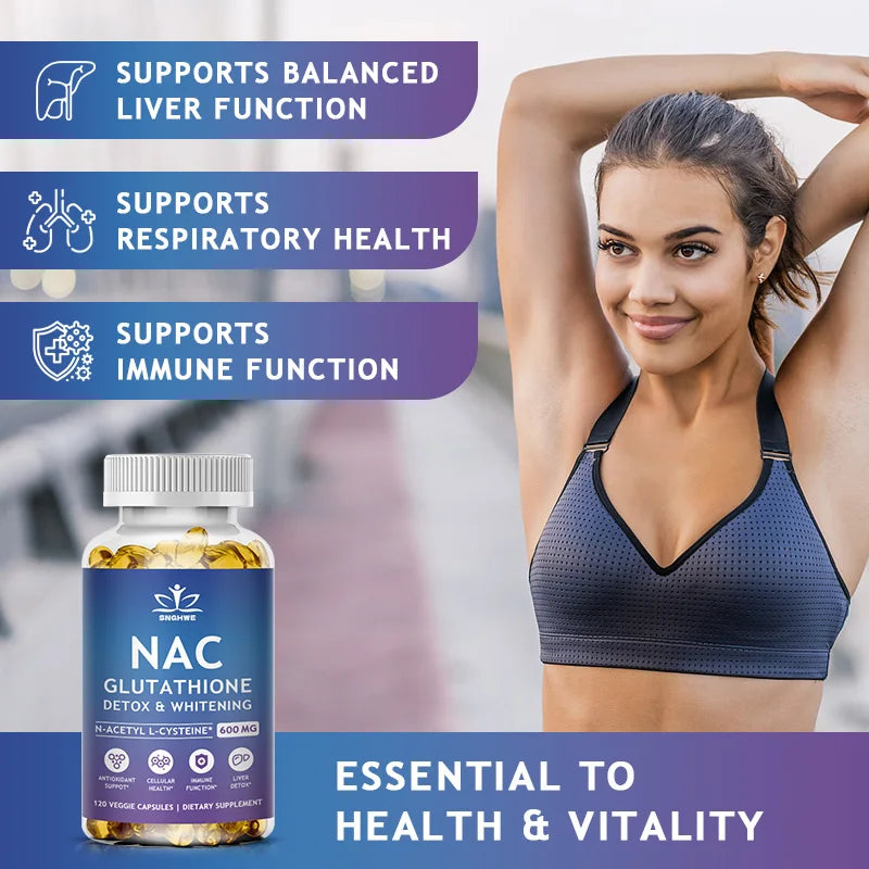 NAC N-Acetyl Cysteine Capsules Immune, Respiratory Health Antioxidant Glutathione Supplements Non-GMO, Gluten-Free