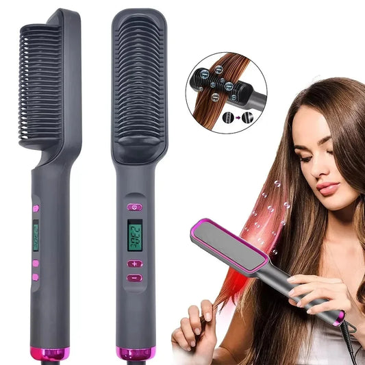 Electric Hair Straightener Brush Fast Heating Straightening Brush Hair Straightener with Anti-Scald Feature Straightener Comb
