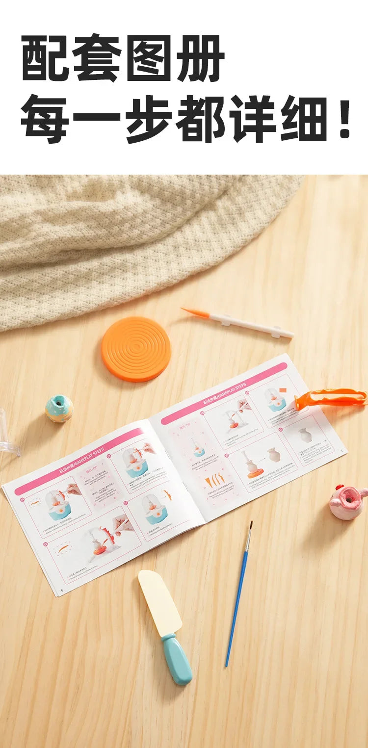 Children's DIY Clay Craft Kit, Pottery Making Machine with Soft Clay & Color Tools, Educational Art Toy