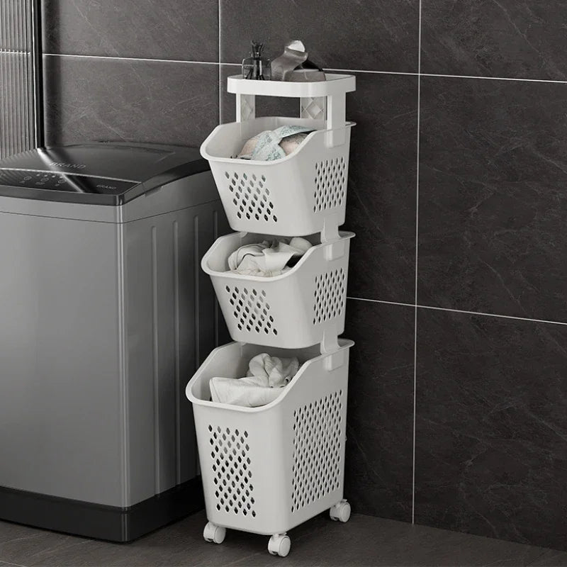 Multilayer Laundry Storage Basket Wheels Pp Plastic Laundry Baskets With Wheel Household Sundries Bathroom Toilet Storage Rack