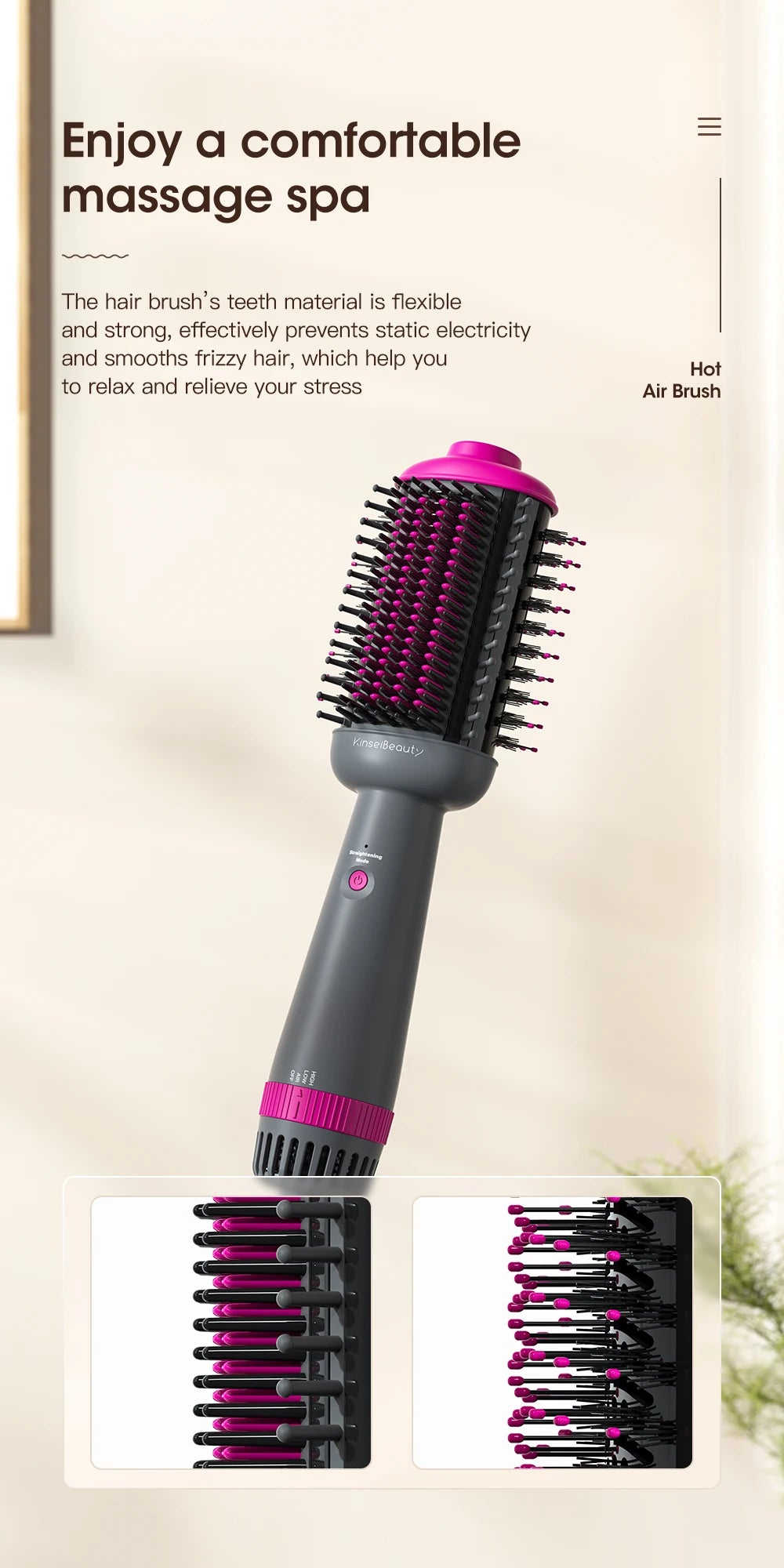 Kinseibeauty Hair Dryer Comb Straightener Dual-purpose Hot Air Brush Ceramic Anti-ironing Blower Multi-function Styling Tools