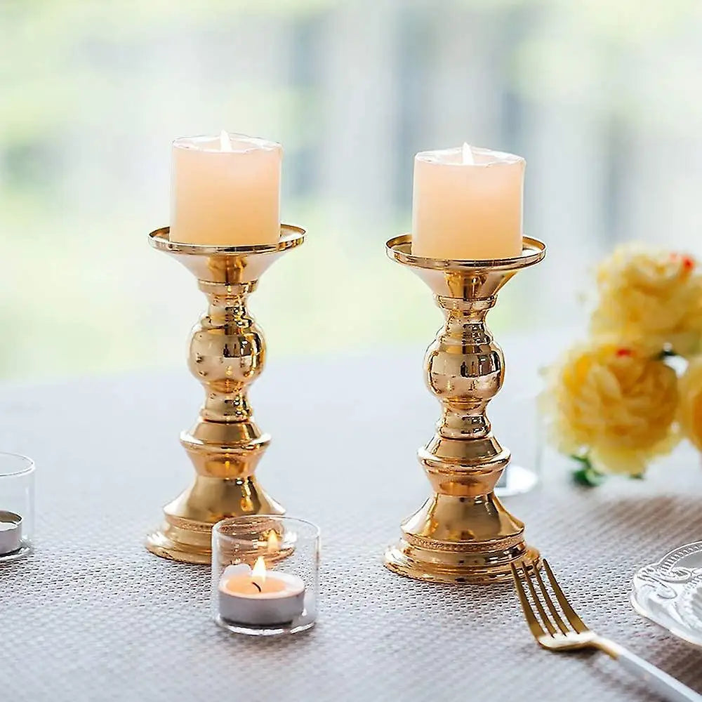 Gold Metal Pillar Candlestick Holders Vintage Pillar Candle Holders Elegant Metal Crystal Pillar Candle Stands