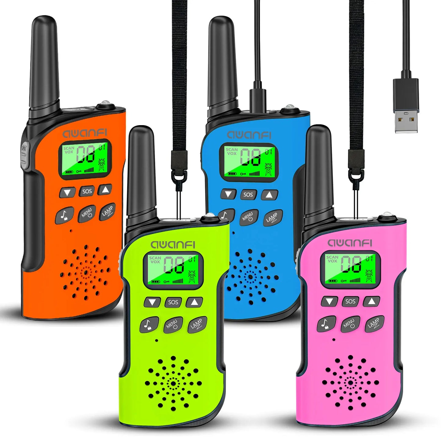 (Not For AU/JP/BR/NZ/BY/TH/UA/AO) 2/3/4 pcs Walkie Talkie Adults & Kids, Long Range/Rechargeable/1000mAh/Lanyards/Flashlight/SOS