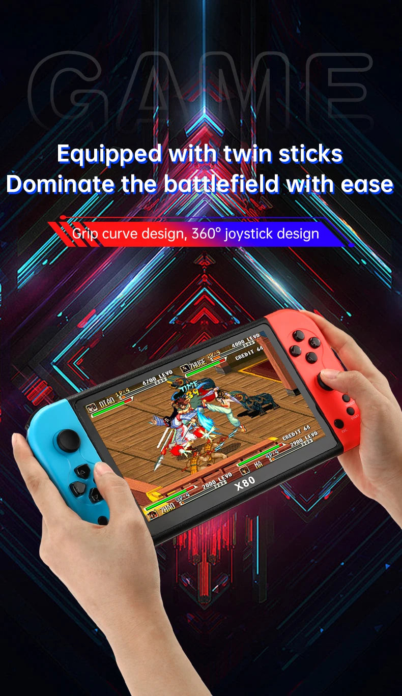 X80 Retro Handheld Game Console 7 Inch Screen HD TV Portable Game Player Built-in 16GB 10000 Games 10 Simulators for PS/PS1/MAME