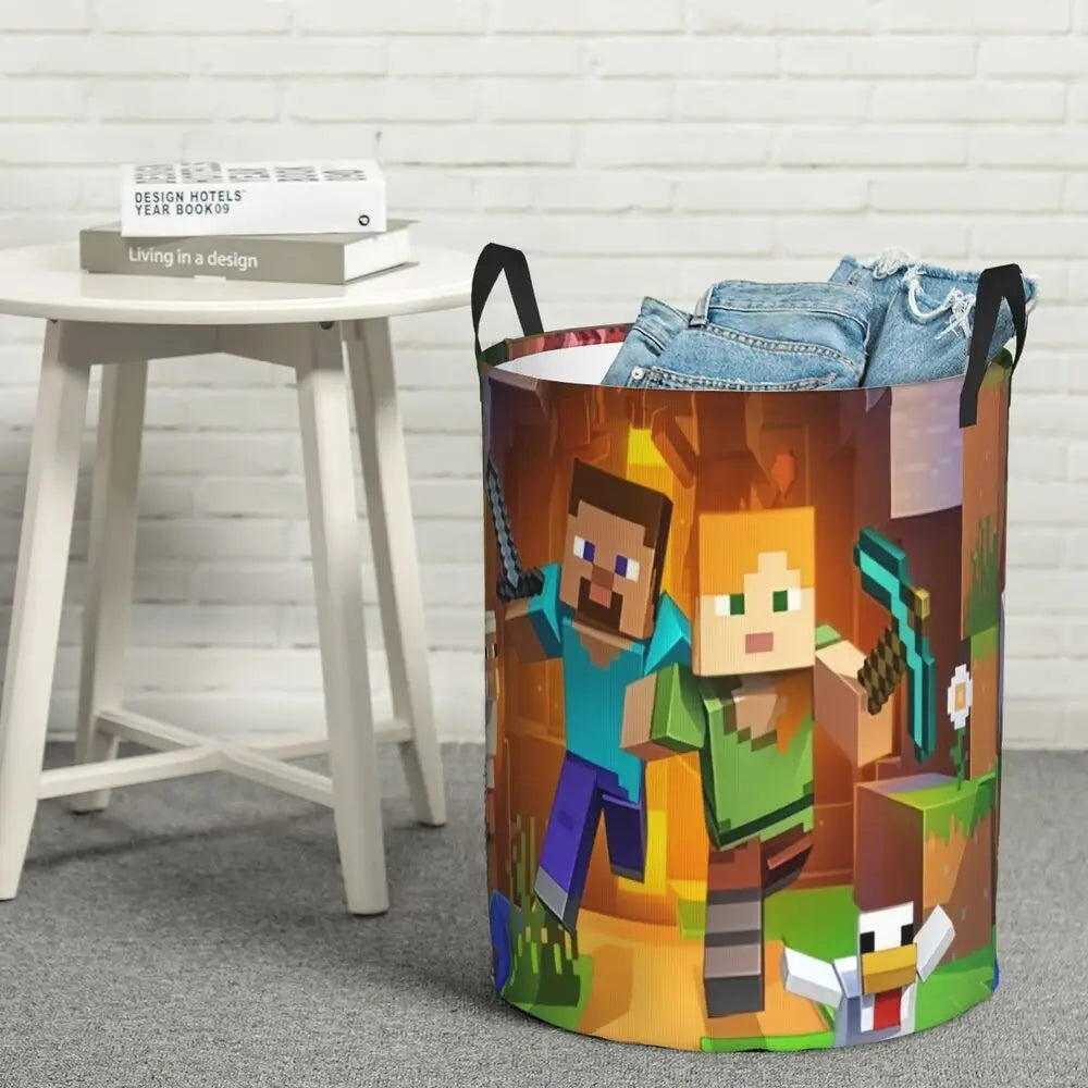 Custom Anime Game Mine C-Crafts Cartoon Laundry Hamper Large Clothes Storage Basket Toy Bin Organizer for Kids