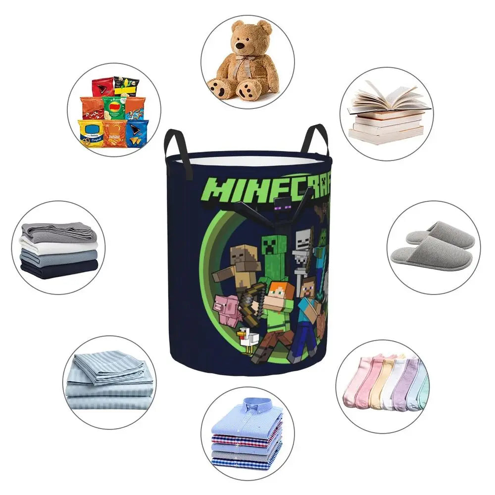 Custom Anime Game Mine C-Crafts Cartoon Laundry Hamper Large Clothes Storage Basket Toy Bin Organizer for Kids