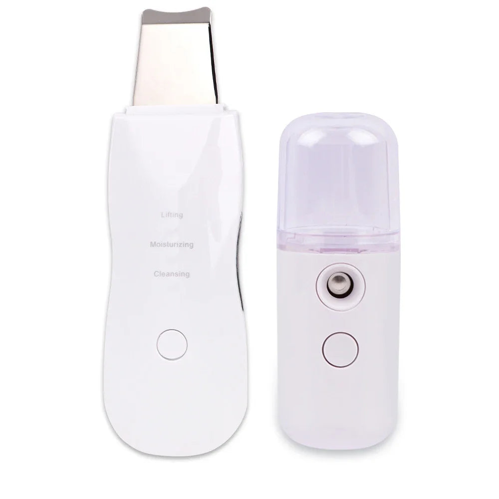 Ultrasonic Skin Scrubber Kit Vibration Face Spatula Blackhead Remover EMS LED Facial Massager Cavitation Peeling Facial Lifting