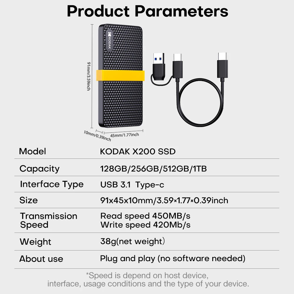 KODAK External Hard Drive 1TB Portable SSD HARD DISK 512GB High-speed External Solid State Drive Mobile Hard Drive for Laptop PC