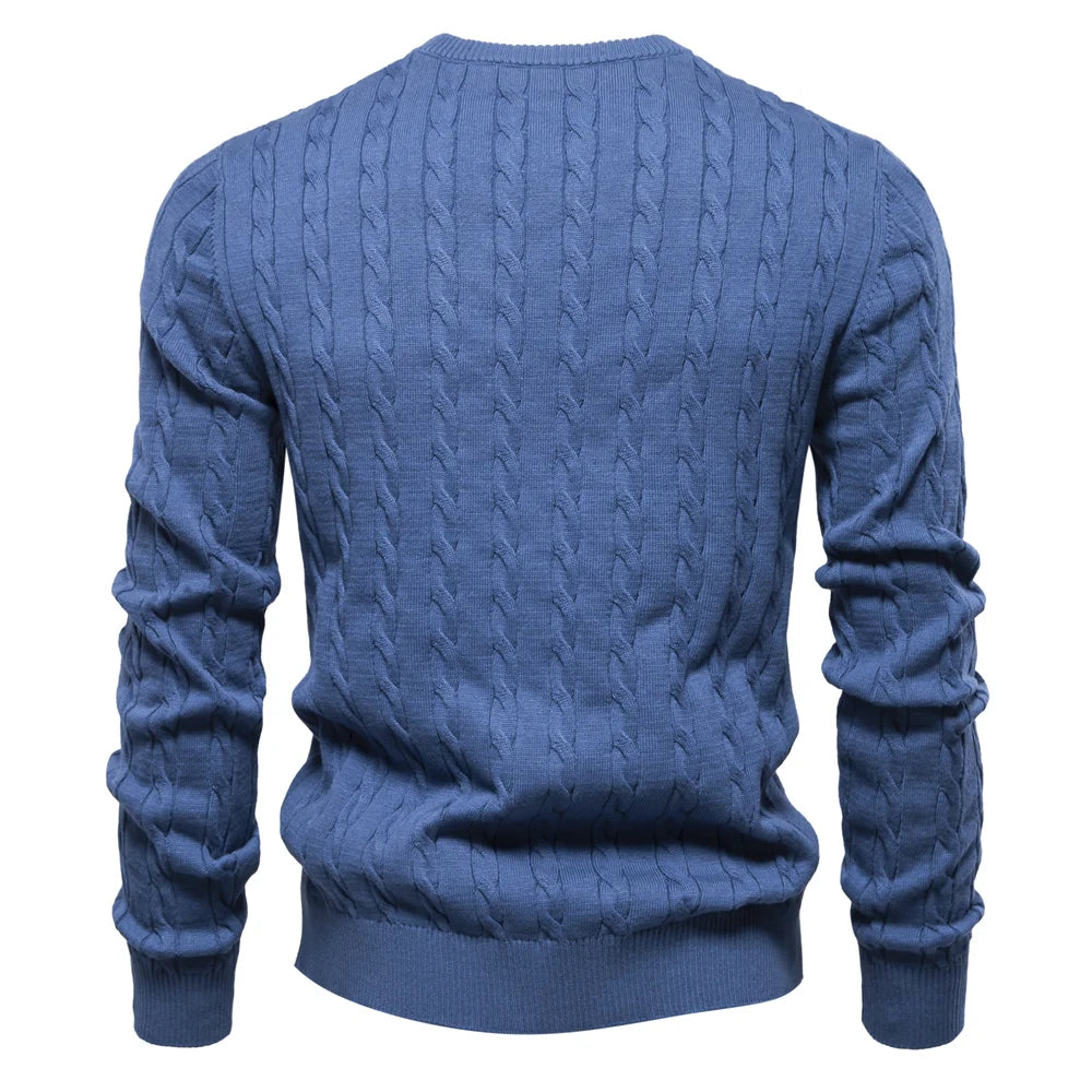 AIOPESON Mens Giraffe Embroidery Cotton Sweaters Round Neck Classic Twist Patterned Pullover Knitted Sweater for Men