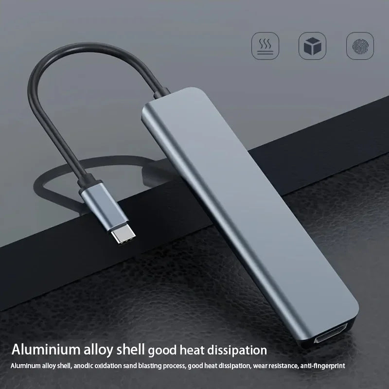 High-Speed 7-in-1 USB-C Hub: Multi-Device Dock with PD Charging for Laptops & Macbooks