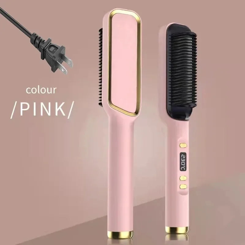 Electric Hair Straightener Brush Fast Heating Straightening Brush Hair Straightener with Anti-Scald Feature Straightener Comb
