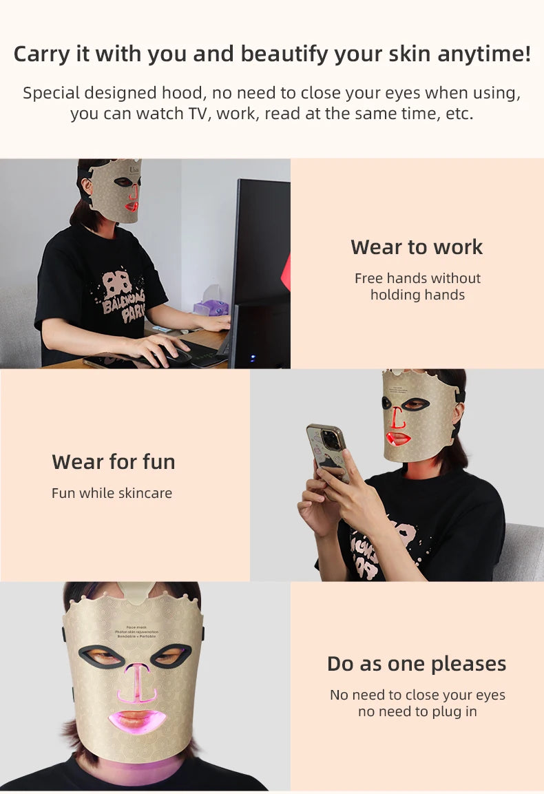 LED Photon Beauty Infrared Mask Instrument USB Electronic Mask Rejuvenation Lightens Fine Lines Brighten Skin Tone Repair Skin