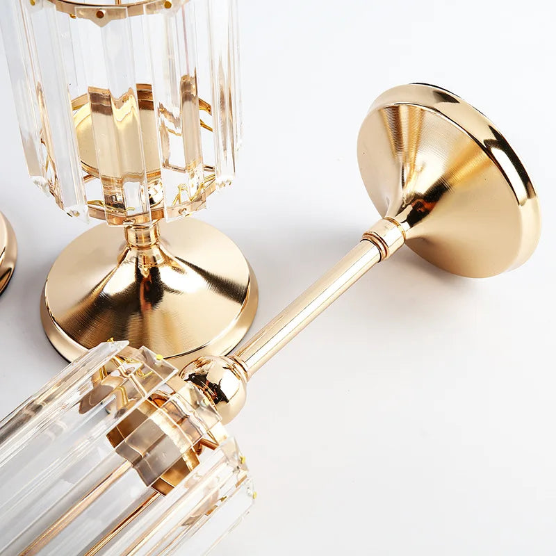 Crystal Glass Candle Holders Luxury Retro Metal Candlesticks, Wedding Party, Christmas Holiday, Desktop Home Decoration, 3 Sizes