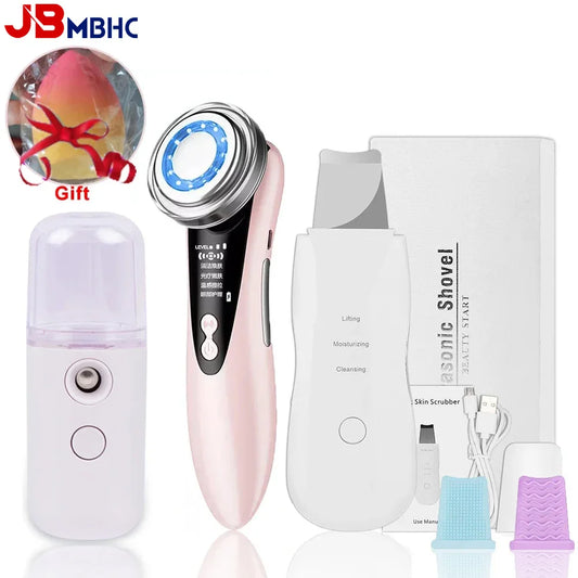 Ultrasonic Skin Scrubber Kit Vibration Face Spatula Blackhead Remover EMS LED Facial Massager Cavitation Peeling Facial Lifting