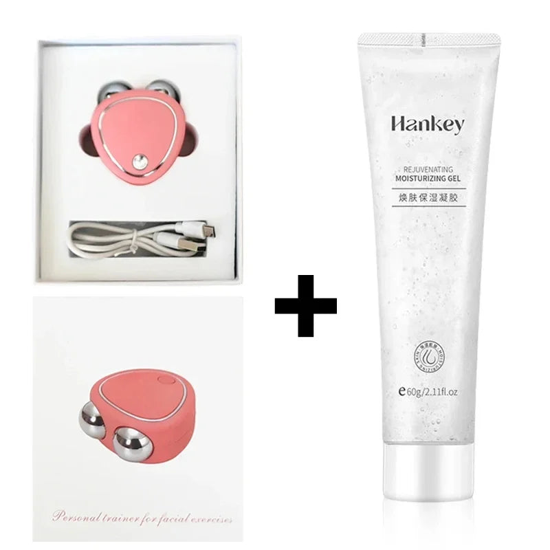 Electric Facial Lifting Roller EMS Massager with Gel Face Microcurrent Skin Tightening Rejuvenation Face Massage Beauty Care