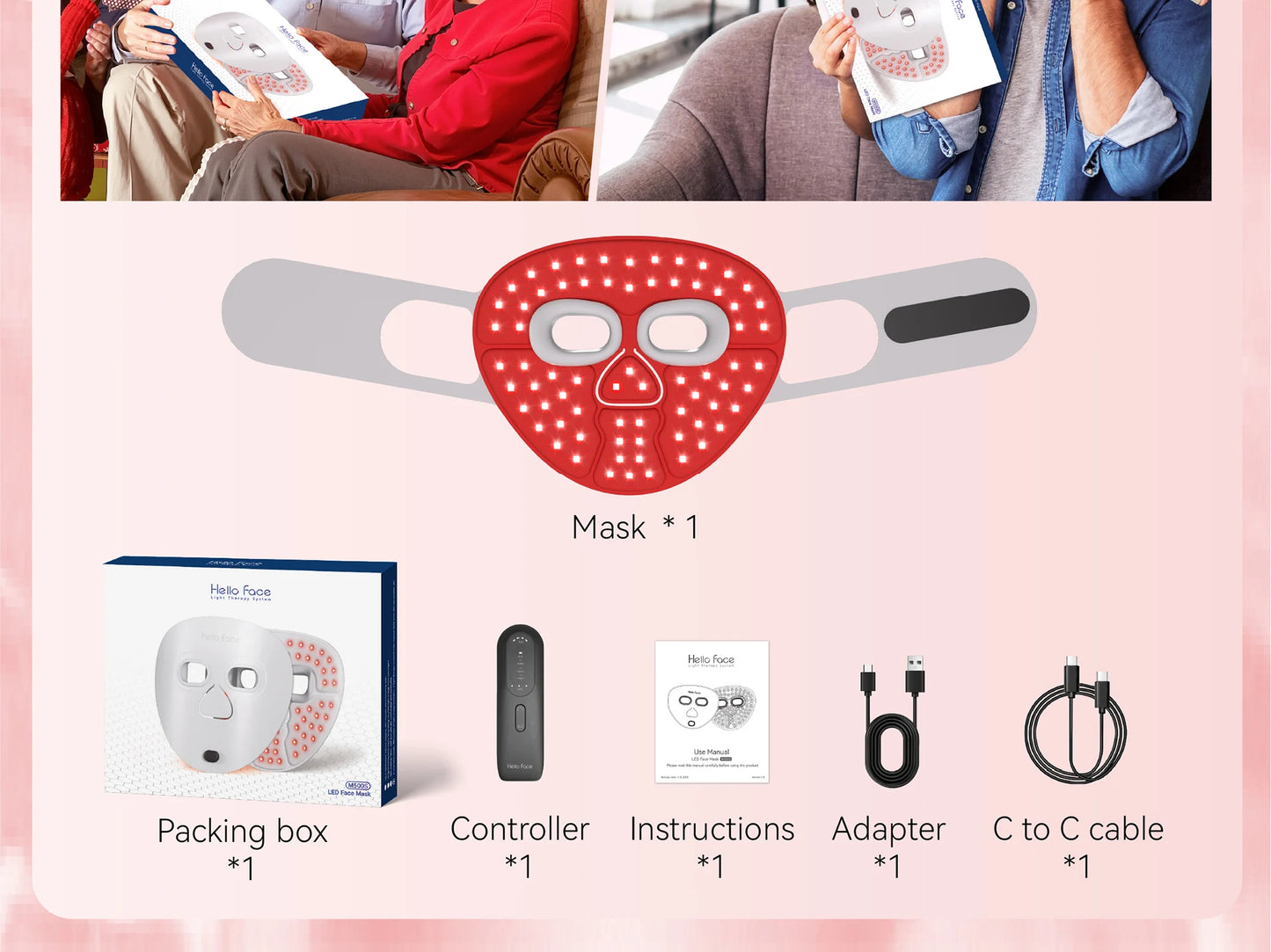 Hello Face M500S LED Mask Device Skin Care Tool Best Gift for lovers, parents, and friends