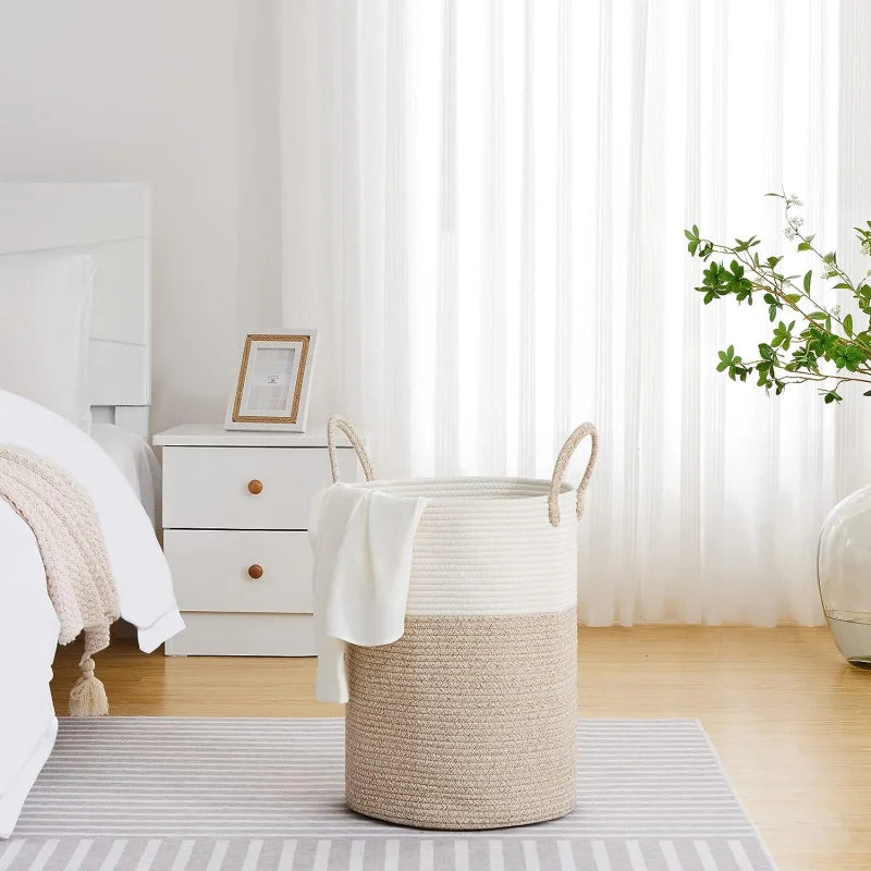 Large Size Laundry Basket,High Braided Rope Storage Basket,Suitable for Living Room、Bathroom、Bedroom Blanket、Toy、Dirty laundry